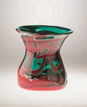 Owe Thorssen e Brigitta Karlsson Vaso in vetro verde decorato a motivi...