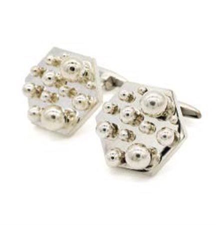 POL BURY La Louvière 1922 – Paris 2005 GEMELLI ESAGONALI IN ARGENTO decorati...