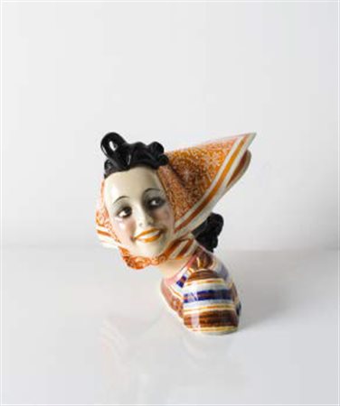 ESSEVI Testa di donna policroma in ceramica a colaggio. altezza cm 25