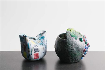 PIER LUCA, ALBISOLA MANIFATTURA ITALIANA Lotto composto da due vasi in...