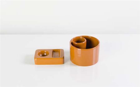 ANGELO MANGIAROTTI (1921-2012) FRATELLI BRAMBILLA Coppia di vasi in ceramica...