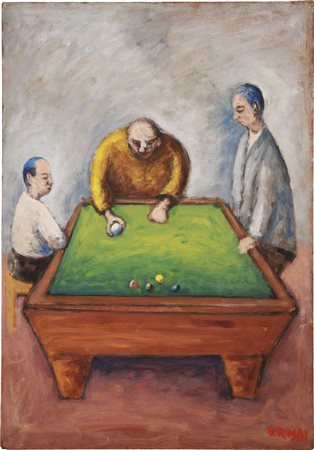 Ottone Rosai Il biliardo (1956) Olio su masonite 100.3 x 69.7 cm Firmato in...