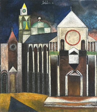 Franco Gentilini Cattedrale nera 1980 Olio su tela sabbiata 70 x 60.5 cm...