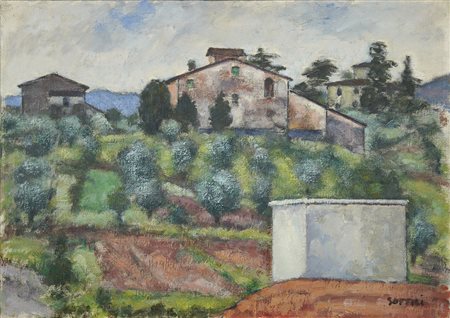 Ardengo Soffici La casa rossa (1960) Olio su tela cartonata 49.5 x 69.7 cm...