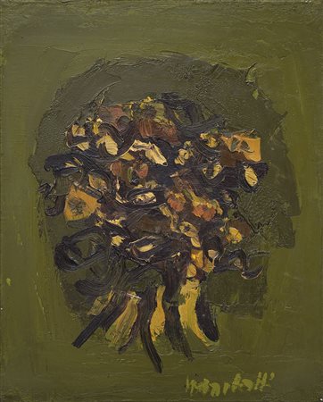 Ennio Morlotti Fiori databile 1966 Olio su tela 41.5 x 33 cm Firmato in basso...