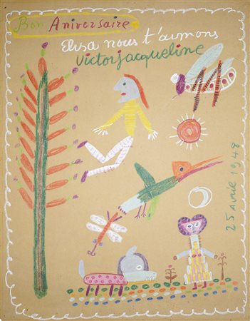 Victor Brauner Bon Aniversaire 1948 Pastello su carta 65 x 50 cm Titolo,...