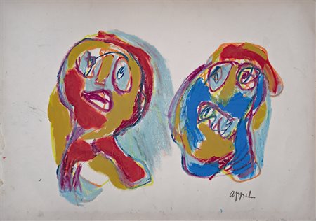 Karel Appel Senza titolo anni '60 Tecnica mista su carta 50 x 70 cm Firmato...