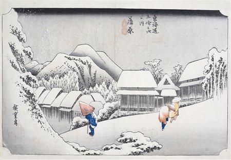 Utagawa Hiroshige Kanbara. Neve di sera (Kanbara. Yoru no yuki) [Stazione 16]...