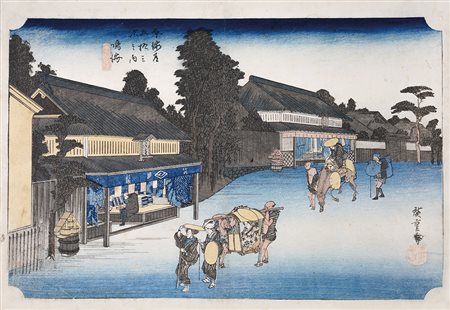 Utagawa Hiroshige Narumi. Celebri tessuti shibori di Arimatsu (Narumi....