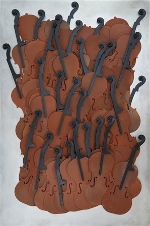 Fernandez Arman Senza titolo 2003 Accumulazione di violini su placca di...