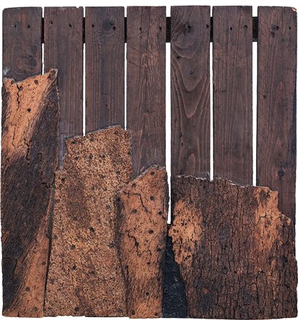 Roberto Crippa Senza titolo 1964 Collage (sughero) su tavola 74 x 71.7 x 12.5...
