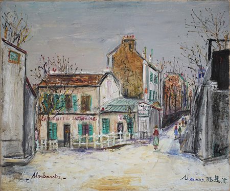 Maurice Utrillo Le Lapin Agile à Montmartre 1948 Olio su tela 46 x 55 cm...