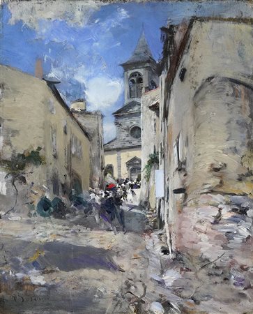 Giovanni Boldini Scena davanti alla chiesa di Sainte Anne a Châtel-Guyon....