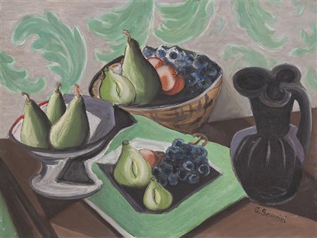 Gino Severini Natura morta con cesta di frutta, fichi e pere 1943 ca. Olio su...