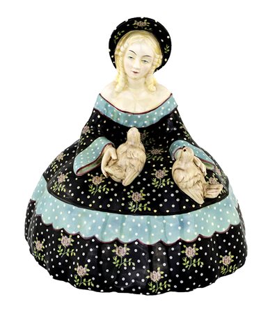 LENCI TORINO 1940 ca. DAMINA DEL SETTECENTO con in mano due colombe in...