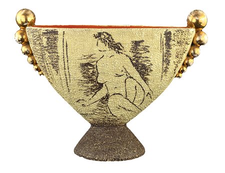 SBORDONI ROMA 1950 ca. VASO in ceramica decorato a mano con figura di donna...