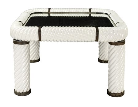 TOMMASO BARBI 1970 TAVOLINO in ceramica a spirale con elementi in ottone, top...