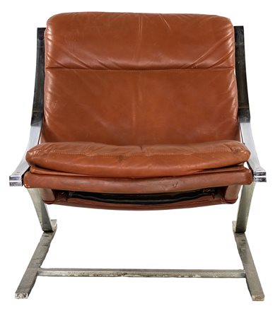 PAUL TUTTLE SWITZERLAND 1968 POLTRONA "ZETA" in acciaio e pelle per Strässle,...