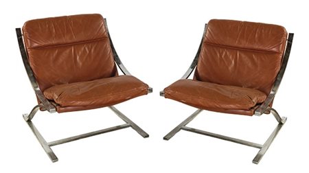 PAUL TUTTLE COPPIA DI POLTRONE " ZETA" acciaio e pelle per Strässle cm...