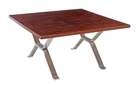 GIANFRANCO FRATTINI (Attr.)1960 TAVOLINO base in in acciaio, piano in mogano,...