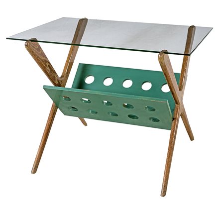 VINICIO PALADINI 1950 TAVOLINO PORTARIVISTE struttura di legno di rovere,...