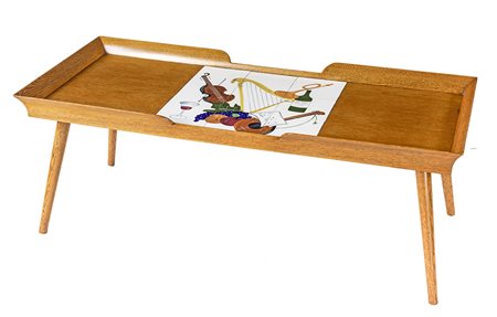 VINICIO PALADINI 1950 TAVOLINO DA SALOTTO in rovere biondo con inserto di 9...