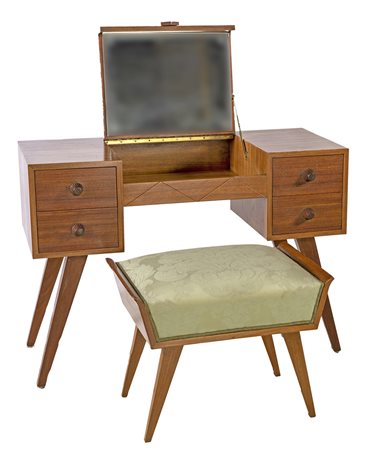 VINICIO PALADINI 1950 TOELETTA con specchio richiudibile in mogano biondo e...