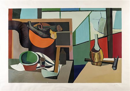 RENATO GUTTUSO (Bagheria 1911-Roma 1987) NATURA MORTA litografia, cm 168x120....