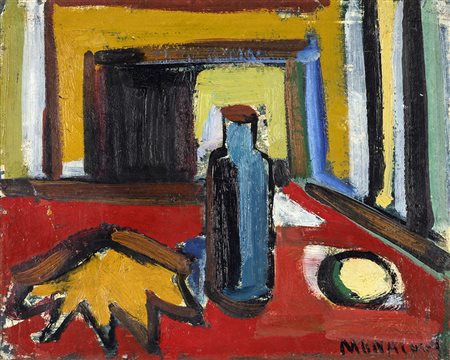 SANTE MONACHESI (Macerata 1910-Roma 1991) NATURA MORTA CON BOTTIGLIA olio su...