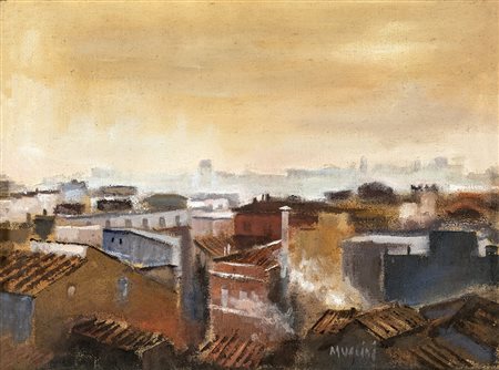 MARCELLO MUCCINI (Roma 1926-Roma 1978) TETTI DI ROMA olio su tela, 45x60 cm....