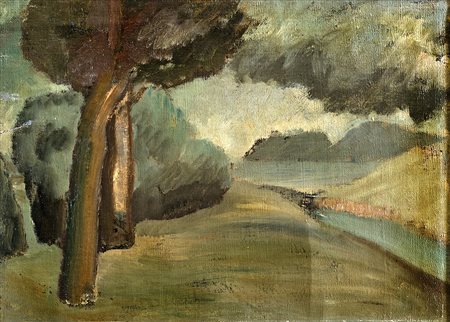 GIORGIO PINNA (Catanzaro 1888-Pianopoli 1989) PAESAGGIO FLUVIALE olio su...