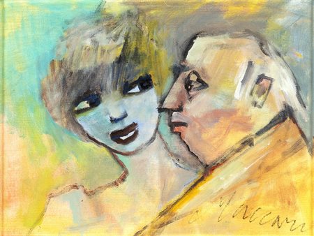 MINO MACCARI (Siena 1898-Roma 1989) DOPPIO RITRATTO olio su cartone telato,...