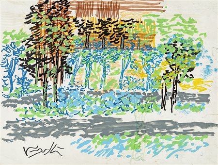 ANTONIO VANGELLI (Roma 1917-Roma 2003) BOSCO tempera su cartoncino, cm 36x48....