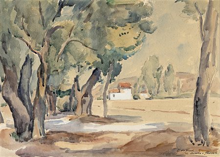 RAFFAELE DE GRADA (Milano 1885-Milano 1957) VIA AURELIA A QUERCETO acquerello...