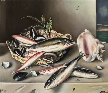 GREGORIO SCILTIAN (Rostov 1900-Roma 1985) NATURA MORTA CON PESCI olio su...