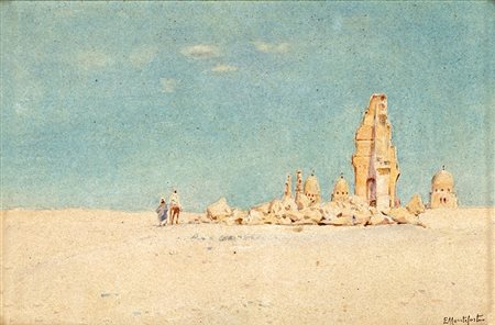 EDUARDO MONTEFORTE (Polla 1849-Napoli 1933) FIGURE NEL DESERTO acquerello su...
