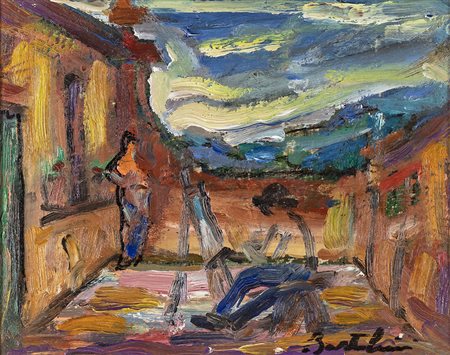 LUIGI BARTOLINI (Cupramontana 1892-Roma 1963) PITTORE IN TERRAZZA olio su...