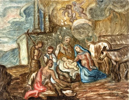 BENVENUTO FERRAZZI (Castel Madama 1892-Roma 1969) NATIVITÀ olio su tavola, cm...