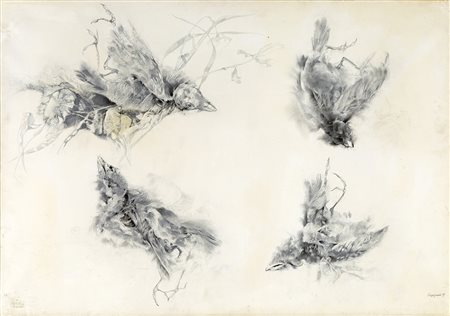 RENZO VESPIGNANI (Roma 1924-Roma 2001) UCCELLI tecnica mista su cartoncino...