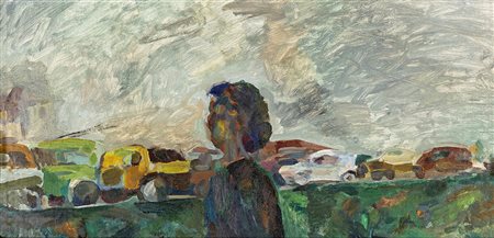 ERNESTO TRECCANI (Milano 1920-Milano 2009) FIGURA olio su tela, 25x50 cm. Sul...