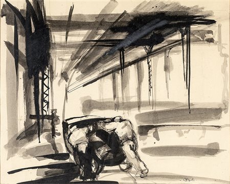 UGO ATTARDI (Genova 1923-Roma 2006) OFFICINA china su carta, cm 27,5x35....