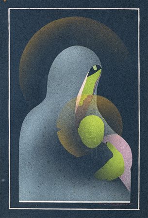 UMBERTO DI LAZZARO (1898- 1968) MADONNA CON BAMBINO tecnica mista su carta,...