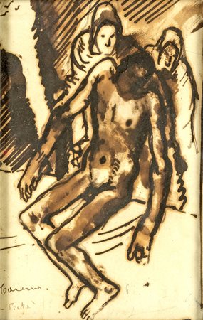 FELICE CARENA (Cumiana 1879-Venezia 1966) LA PIETA' tecnica mista su carta,...
