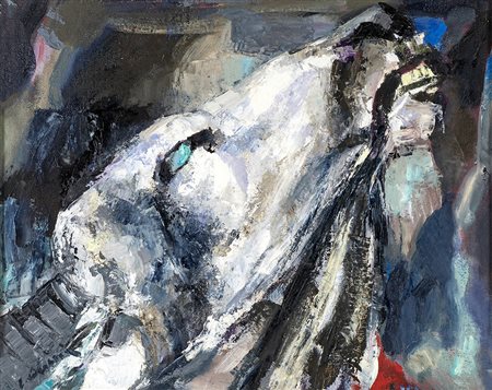 ENNIO CALABRIA (Tripoli 1937) IL BUE olio su tela, cm 40x50. Firma sul fronte...