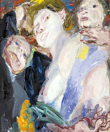 ENNIO CALABRIA (Tripoli 1937) FIGURE olio su tela, cm 60x50. Firma e data sul...