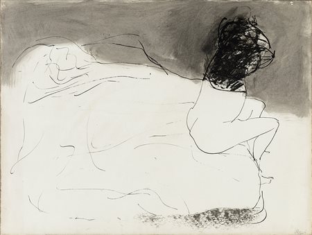 EDOLO MASCI (1938- 2008) FIGURE IN UNA STANZA tecnica mista su tela, cm...