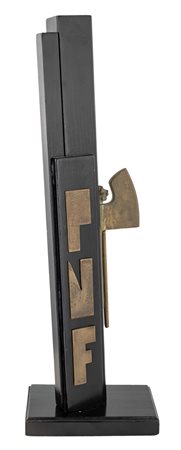 () FASCIO LITTORIO scultura in legno e bronzo, altezza cm 50, base 16x10x2.5 cm.