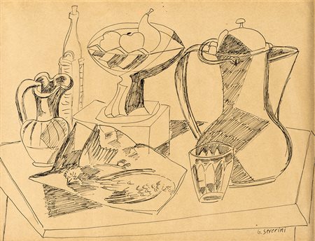 GINO SEVERINI (Cortona 1883-Parigi 1966) NATURA MORTA CON BROCCA china su...