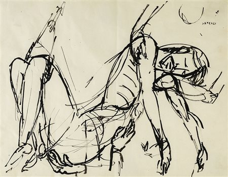 ANGELO SAVELLI (Pizzo 1911-Brescia 1995) FIGURA china su carta, cm 36x28....