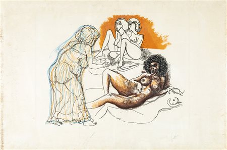 RENATO GUTTUSO (Bagheria 1911-Roma 1987) FIGURE litografia, cm 70x90. Sul...
